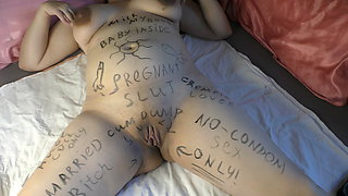Pregnant cheating slutwife gets bodywriting before gangbang