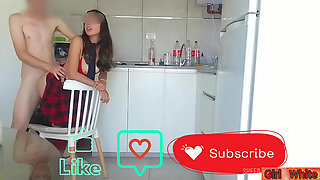 Sex in the kitchen: Stepdad fucks his stepdaughter dressed in her schoolgirl uniform, Submissive gets Masochism and hard sex