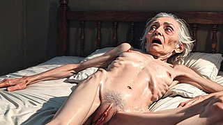 Extremely Skinny Old Granny Hairy Bush Masturbation - Wet Hairy Pussy Rubbing & Orgasm