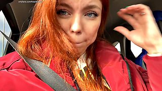 Guy Deep-Throats Cock to Throat in Public Car, Cum Blast