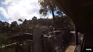 Elephant ride in Thailand with two teens