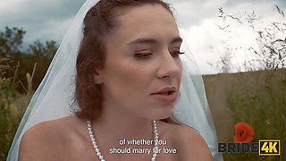 BRIDE4K. Pretty brunette bride fucks a horny shepherd in a summer field