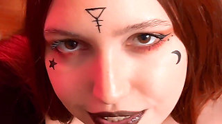 Hot Redhead Witch in Shiny Pantyhose Traps You and Obliges to Creampie Her Pussy