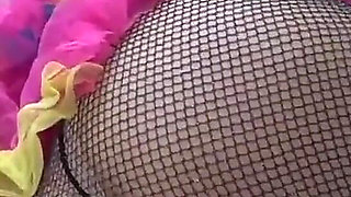 Spanking Leads to a Cumshot on Her Fishnets Ass
