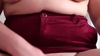 Secretary with Big Tits in Red Miniskirt Masturbates Wet Pussy Riskily in Office