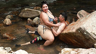 Lexly_16 Outdoor River Fuck with Big Dick Stranger - Latina Blowjob and Cum on Pussy