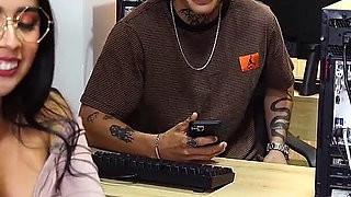 Brunette Big Ass Secretary Offers Her Help to the Bosss Stepson in the Office to Gain an Advantage