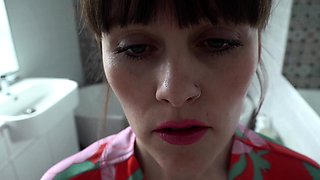 Amateur hot goth teen gives a POV blowjob