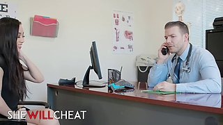 Kimmy Kimm, the naughty Asian babe, begs for a hard dick to slam in her shaved pussy on his desk