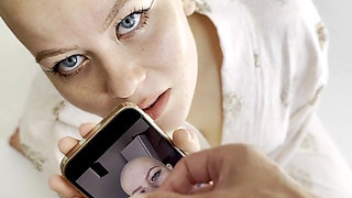Cumtribute Bald Girl Cleanup Her Phone After
