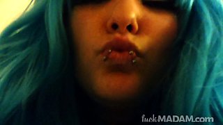 Blue-Haired BBW Cosplayer Gives POV Blowjob and Rides Cock