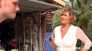 Oldnanny Mature Granny Seduces Horny Stud In Garage