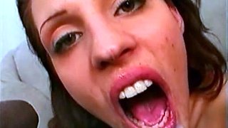 Amateur brunette fucks two big cocks