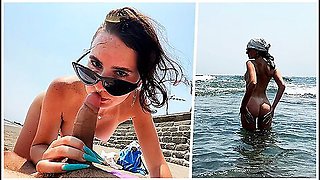 Public Blowjob On The Beach From A Big-assed Beauty