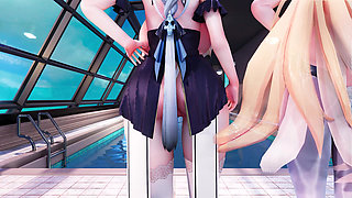 [mmd]thor, Shen He, Dumb Goose Bunny Girl, Jk Uniform, Swimsuit, Miniskirt, Black Stockings, White Stockings, Huge Breasts