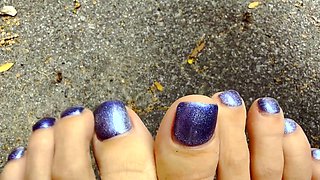 Brunette with foot fetish rubs big dick with her feet in POV