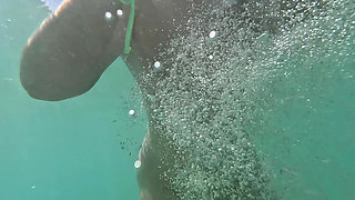 Naughty Blonde Pees in the Ocean Outdoor and Swimming Underwater