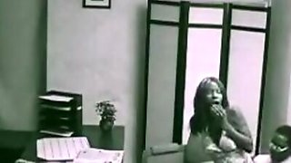 Interracial fuck in the office filmed by security cam!