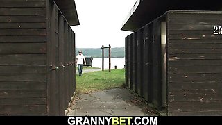 Granny Bet featuring escort's mature big tits clip