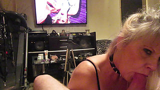 Hot Wife Sucks Her Man's Cock While He Watches Her Suck Cock on the TV