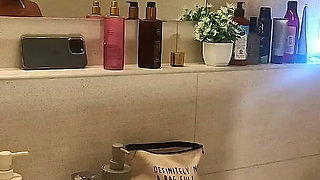Beautiful Yoga Teacher Hot Blonde in a Half Transparent Mini Dress Goes Full Naked in the Bathroom