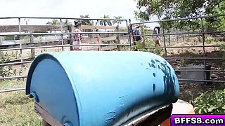 Horny farm girls shares with a hot farmers cock