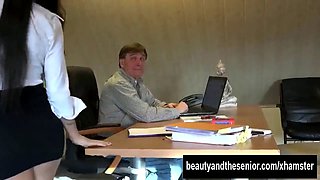Pierced brunette teen Bella fuck an old cock