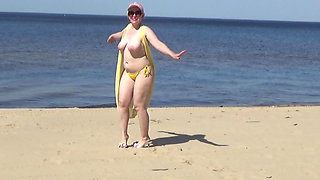 Juicy Woman Walking Naked on Beach