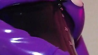 Fetish Rubber Dominatrix Eva Latex Purple Dress Mask Big Ass MILF Toys BDSM Femdom Solo Hot