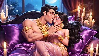 Carter Miles and Royal Cartoon Queen Sparkle in Sultry Animated Nighttime Romance Compilation with Gold Jewelry and Pass