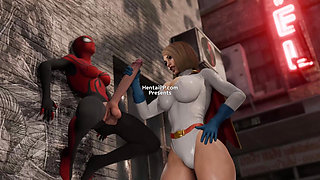 Power Girl Bent Over, Spider-Man Behind - A Crossover for the Ages