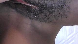 Testicle emptying in the morning, chocolate pussy