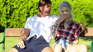 Hot brunette mia bangg gives pov blowjob before threesome