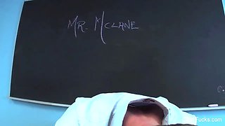 Two naughty schoolgirls have fun with their teacher