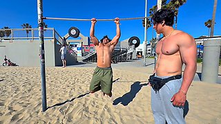 Zane Walker And Baby Alien Spark Public Nudity Threesome On Crowded Beach After Steamy Gym Workout