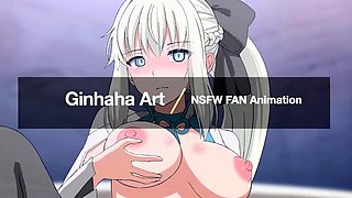 Brunette cums to hentai