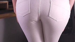 Coworker Teases Ass in White Jeans and Takes Them off