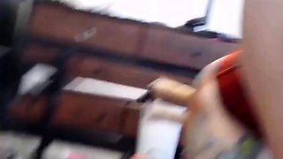 Tattooed Amateur Plays with Dildo on Webcam
