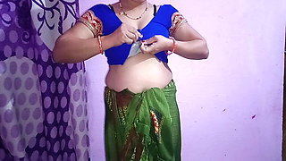 New year special bhabhi wear new blue saree and ready for sex