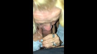 Hot MILF swallows cum after sloppy deepthroat blowjob
