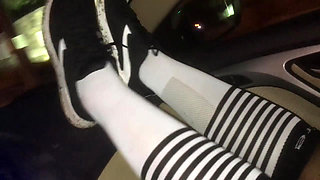 Dirty Diana Kicking Soccer Ball in Booty Shorts Night Time