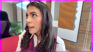 A Student in College Uniform Gets Fucked by a Big Erect Cock