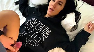 Hoodie-wearing Blowjob Queen Gets a Cumshot Surprise