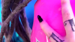 Sucking Fat Cock in Latex Hood