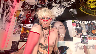 Glitterqueen1999 Ties Her Nose with Rope, Pig Nose Fetish, Deepthroat Cock Sucking Spit Fetish Long Tongue Goth Fetish