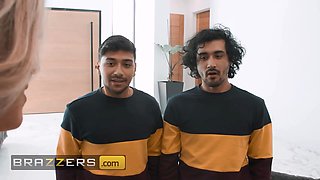 Sweet Vickie showcases her snatch to 2 hot guys who seem to know how to give her a proper fuck - brazzers