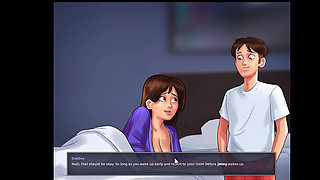 Summertime Saga, she gave him a handjob in the shower and cleaned him up.