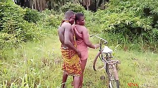 Round, African lady is about to get humped in the nature, until she gets downright sated