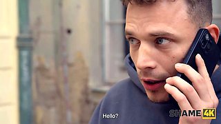 Tanya Virago's kinky shaved pussy is all that keeps young Czech guy from shame