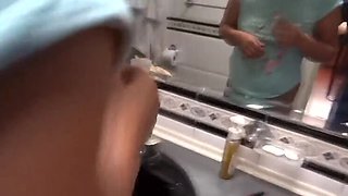 Beautiful Latin stepmom tries on erotic lingerie while stepson records and masturbates